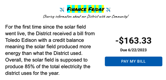 The district received a credit balance on the June Toledo Edison Statement